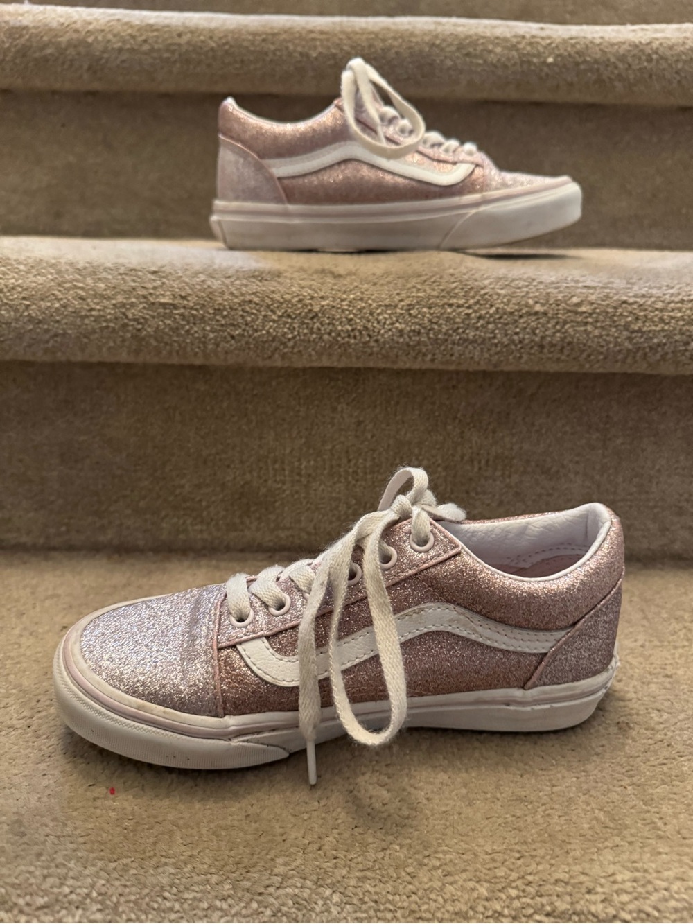 Vans Kids Glitter Low-Top Sneakers - Rose Pink with White Stripe